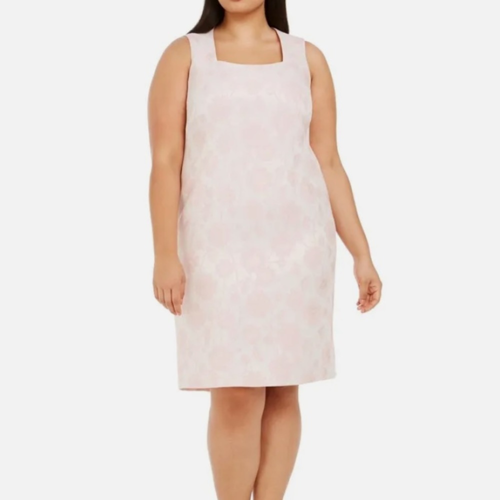 Kasper square neck sleeveless floral print jacquard midi dress